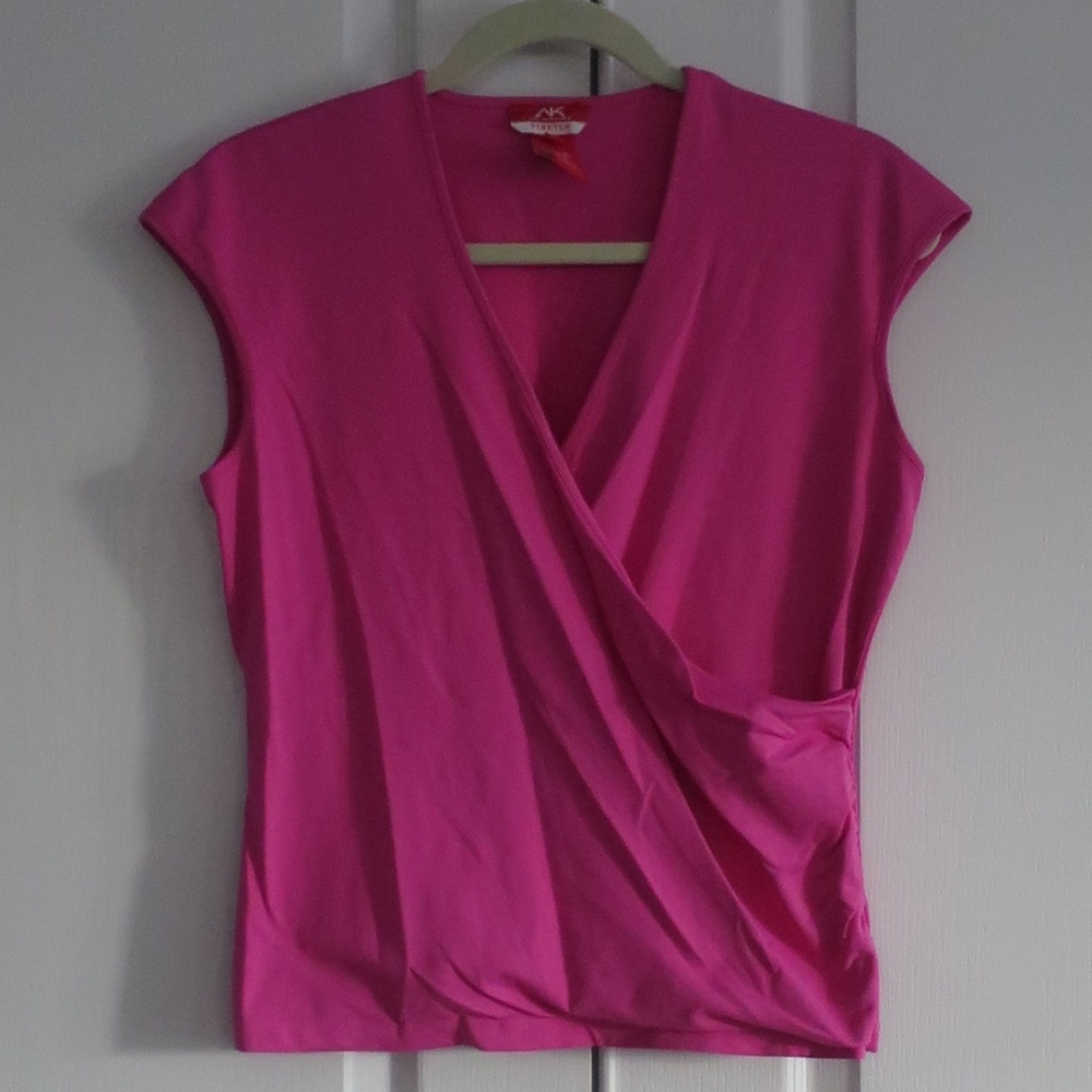 Anne Klein Studio Stretch Hot Pink Retro Crossover Top Size L